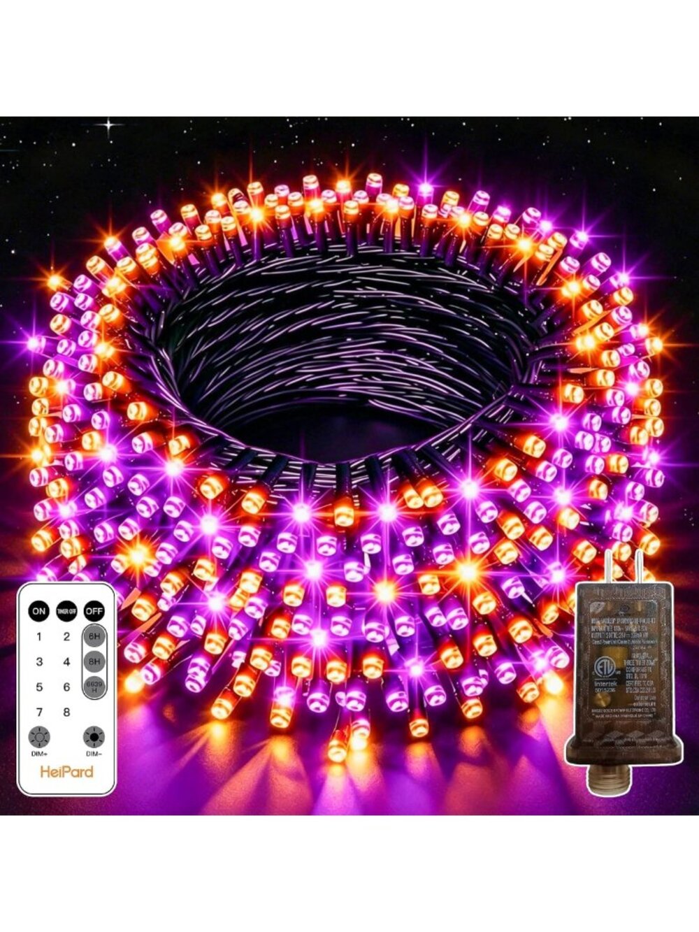 66FT 200 LED Orange Purple Halloween String Lights - Outdoor Remote Control